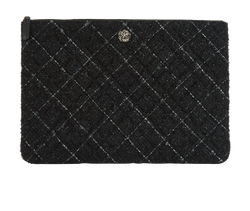 Chanel Camellia Tweed Pouch, Leather/Fabric, Black, AC/B, 3*